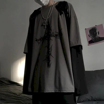Men T Shirts autumn men Clothes anime casual Long Sleeved Oversized Y2K T-Shirt Harajuku Streetwear Academia Hip Hop tee tops Ghost District
