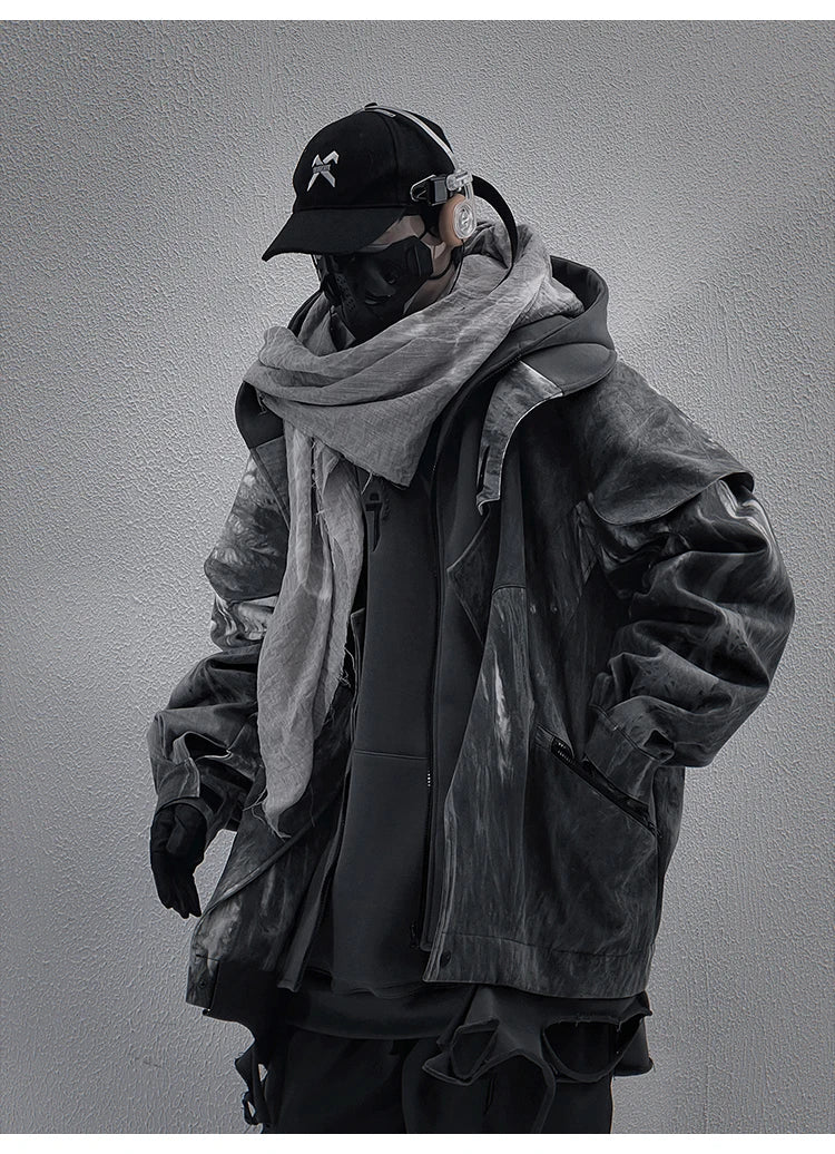 Unisex High Street Functional Cargo Jacket Techwear Fake two-piece Tactical Windbreaker Coats Streetwear Men's clothing Oversize - Ghost District