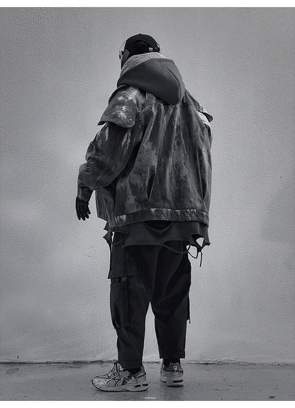 Unisex High Street Functional Cargo Jacket Techwear Fake two-piece Tactical Windbreaker Coats Streetwear Men's clothing Oversize - Ghost District