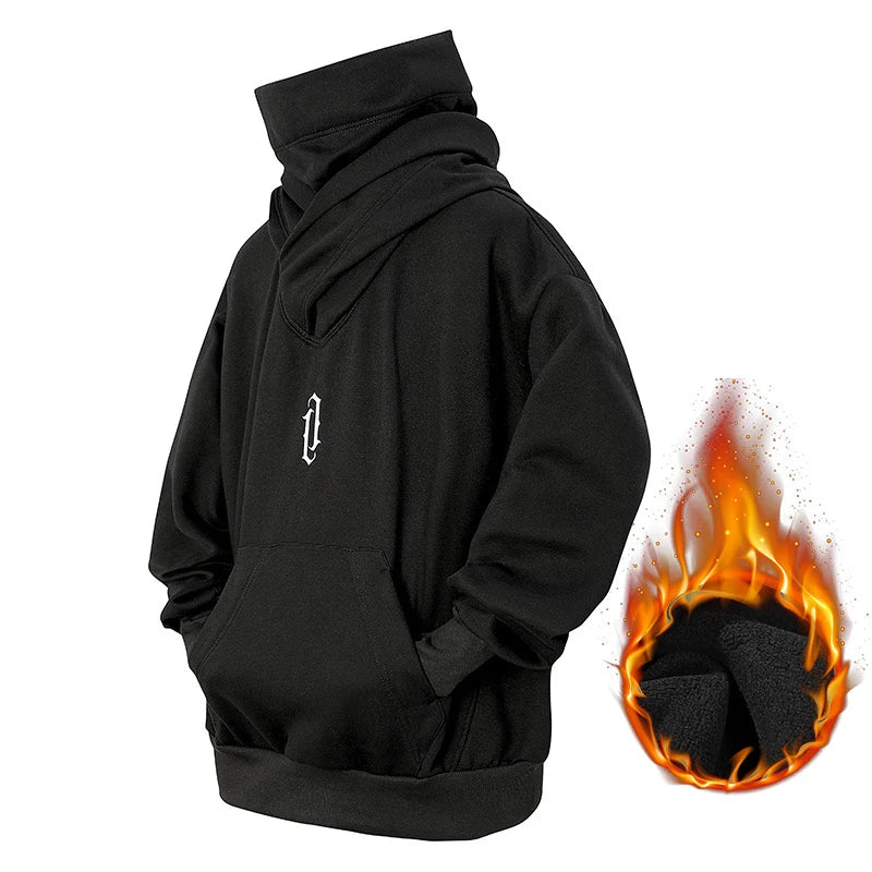 Embroidery Turtleneck Sweatshirt For Men Japanese Ninja Hoodies Autumn Hip Hop Fleece Pocket Streetwear Oversized Y2K Hoody Ghost District
