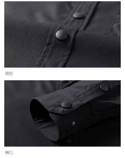 Men's Techwear Button Up Shirt Oversized Streetwear Harajuku Hip Hop Shirts Detachable Sleeve Black Tooling Button Up Blouse - Ghost District
