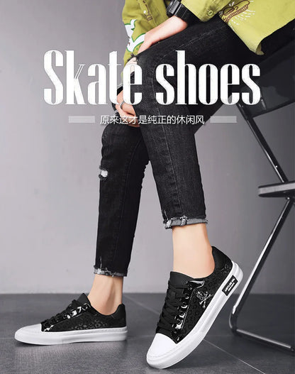 Trend Designer Casual Shoes for Men Street Tinsel Skulls Flats Vulcanized Fashion Brand Luxury Sneakers Jogging Man Sport Shoes - Ghost District