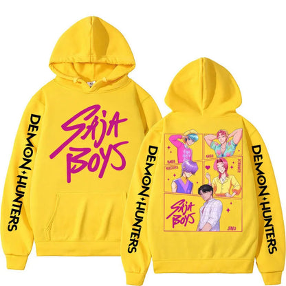 Anime KPop Demon Hunters Saja Boys Hoodies Men Women Trendy Harajuku Sweatshirt Long Sleeves Loose Fleece Casual Street Wear Ghost District