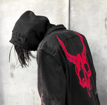 Mens Gym Trend Denim Jacket Techwear Jeans Jackets Causal Fitness Man Loose Clothing Outerwear Coat Cotton Sports Sweatshirt Ghost District
