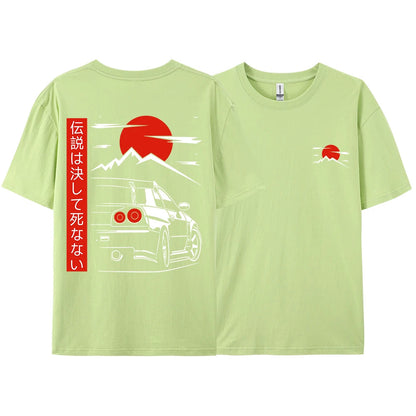 Japanese Style Car JDM Culture GTR Racing T Shirts Men Women Street Wear Original Design Oversized 100% Cotton Couple Tops Tees - Ghost District