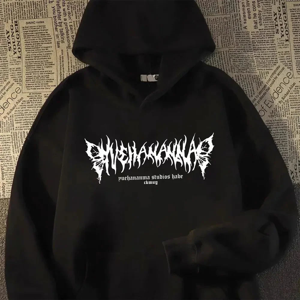 Hoodie Men Graphic Vivid Rose Print Cotton Hoodies American Retro Personality Streetwear Casual Hooded Sweatshirt Men's Clothing - Ghost District