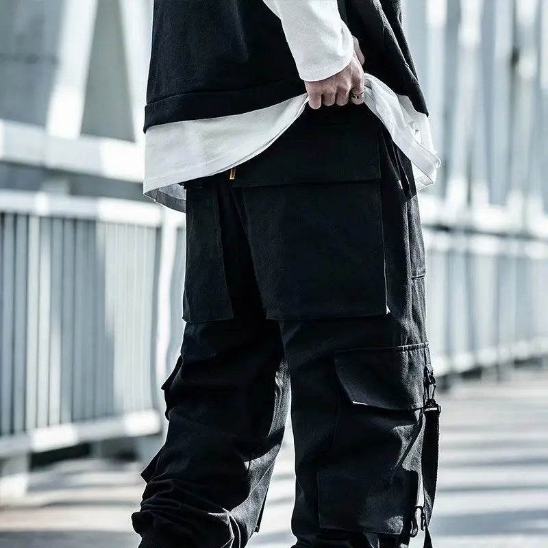 Techwear Ribbons Tactical Cargo Baggy Pants Jogger Men Casual Letter Hip Hop Teenager Sweatpants Joggers Cropped Pants For Men - Ghost District