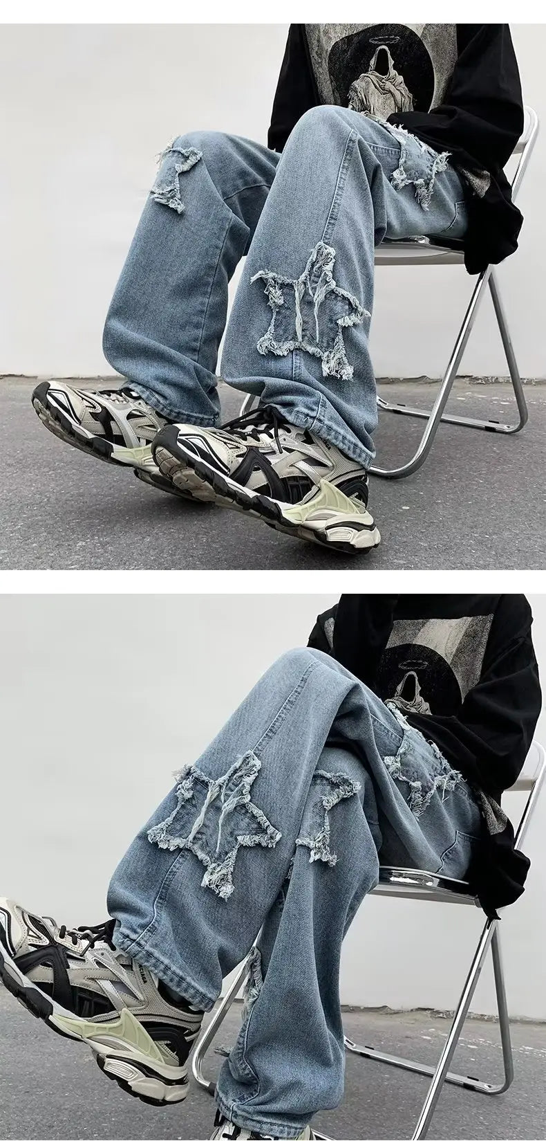 2025 New Fashion Stars Towel Embroidery Brown Men Jeans Pants Y2K Clothes Straight Hip Hop Cotton Trousers Pantalon Homme - Ghost District