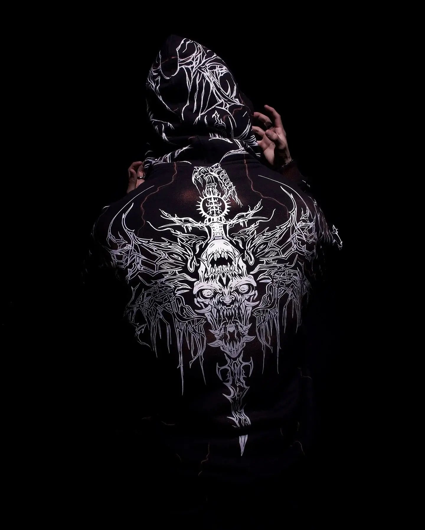 Y2K Harajuku Gothic Style White Oversized Hoodie with Intricate Skull Graphic Print Elaborate Holy Writ Script Design Streetwear - Ghost District