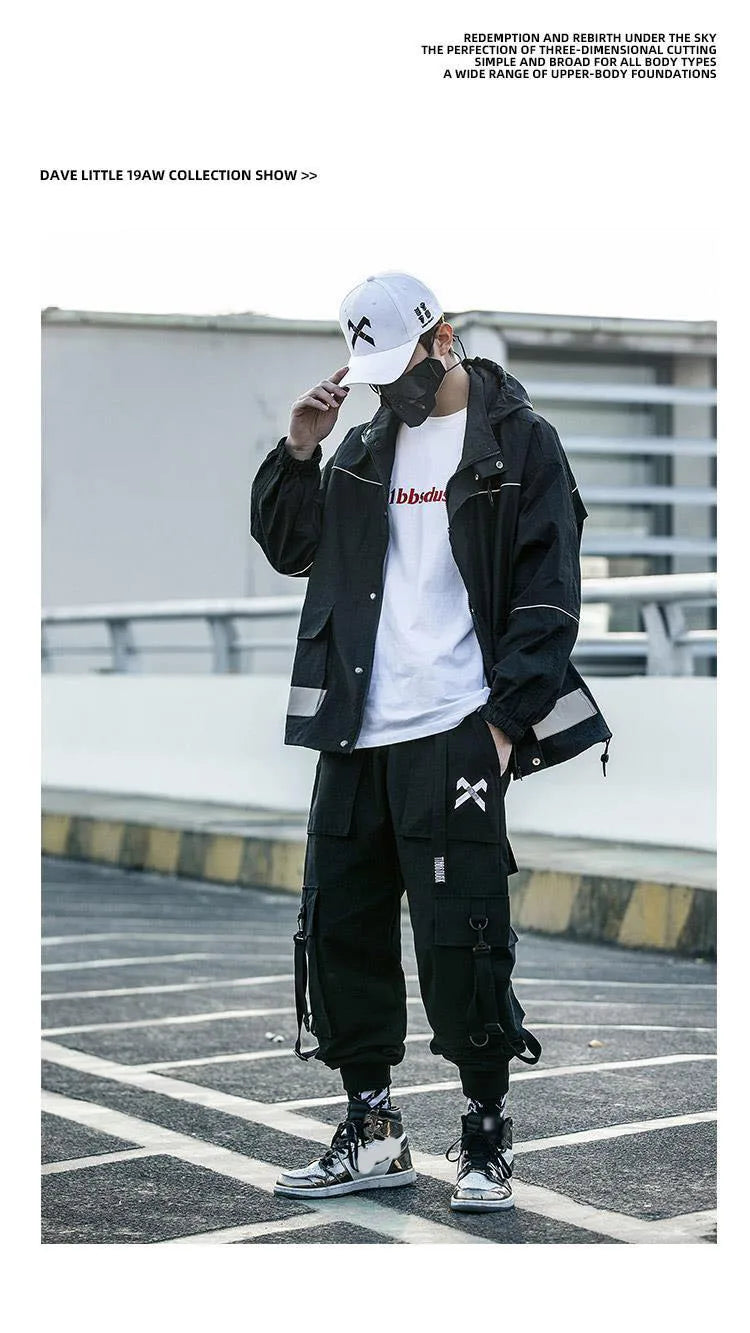 Techwear Ribbons Tactical Cargo Baggy Pants Jogger Men Casual Letter Hip Hop Teenager Sweatpants Joggers Cropped Pants For Men - Ghost District