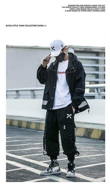 Techwear Ribbons Tactical Cargo Baggy Pants Jogger Men Casual Letter Hip Hop Teenager Sweatpants Joggers Cropped Pants For Men - Ghost District