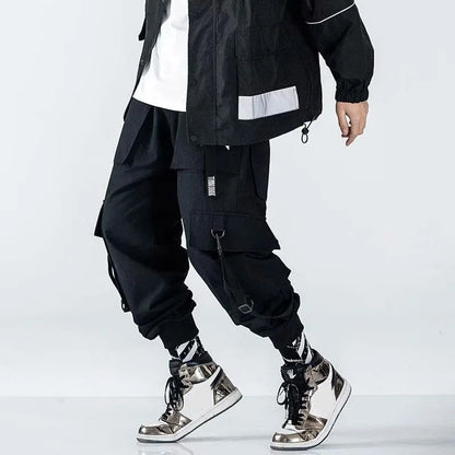 Techwear Ribbons Tactical Cargo Baggy Pants Jogger Men Casual Letter Hip Hop Teenager Sweatpants Joggers Cropped Pants For Men - Ghost District