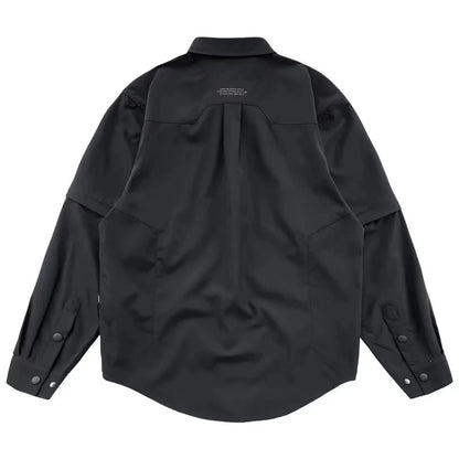 Men's Techwear Button Up Shirt Oversized Streetwear Harajuku Hip Hop Shirts Detachable Sleeve Black Tooling Button Up Blouse - Ghost District