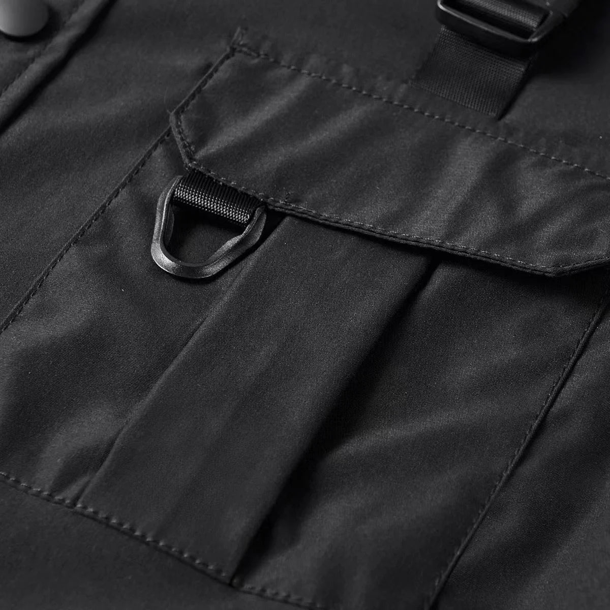 Men's Techwear Button Up Shirt Oversized Streetwear Harajuku Hip Hop Shirts Detachable Sleeve Black Tooling Button Up Blouse - Ghost District