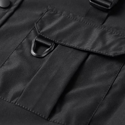Men's Techwear Button Up Shirt Oversized Streetwear Harajuku Hip Hop Shirts Detachable Sleeve Black Tooling Button Up Blouse - Ghost District