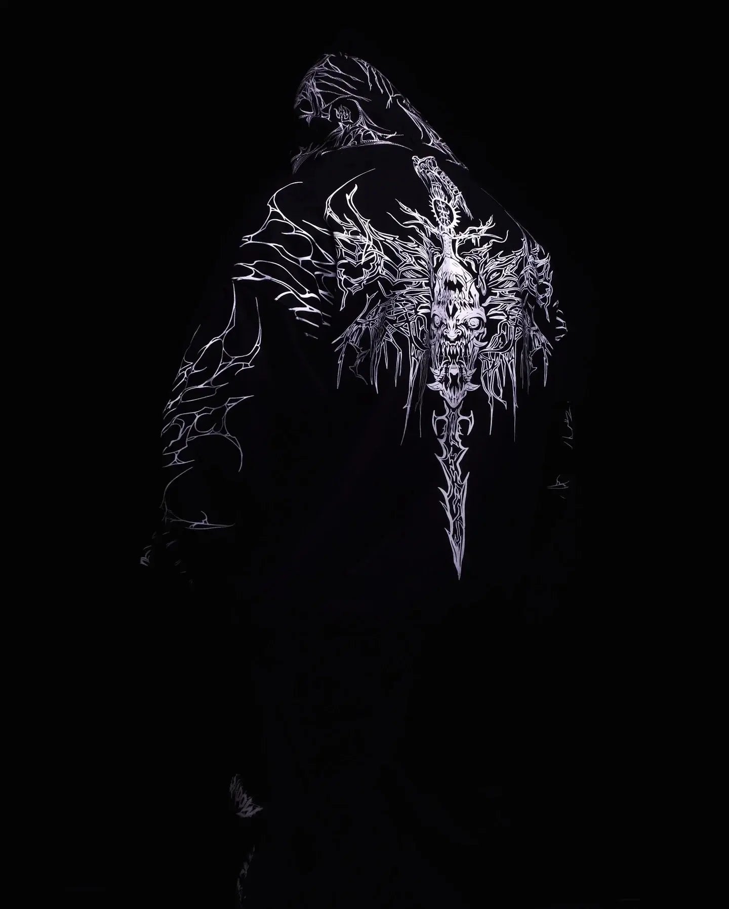 Y2K Harajuku Gothic Style White Oversized Hoodie with Intricate Skull Graphic Print Elaborate Holy Writ Script Design Streetwear - Ghost District
