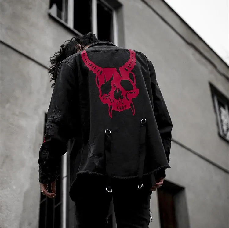 Mens Gym Trend Denim Jacket Techwear Jeans Jackets Causal Fitness Man Loose Clothing Outerwear Coat Cotton Sports Sweatshirt Ghost District