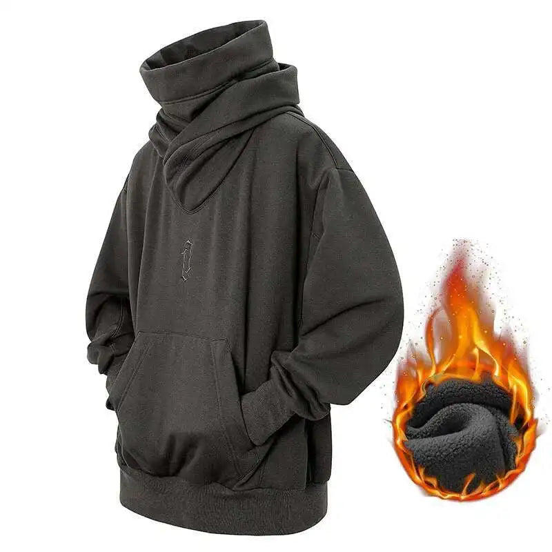 HKSH Heavy Industry Spring Autumn Men's Tide Stacked Collar Sweatshirt Hooded Hoodies Loose Casual Solid Color Punk Coats HK0797 Ghost District