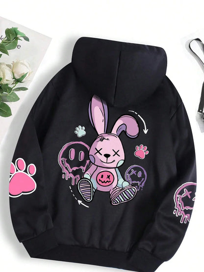 Hip Hop Street Casual Printed Female Hoodies Fashion Hoodie Oversize Loose New Sweatshirts Autumn Warm Fleece Clothing Ghost District