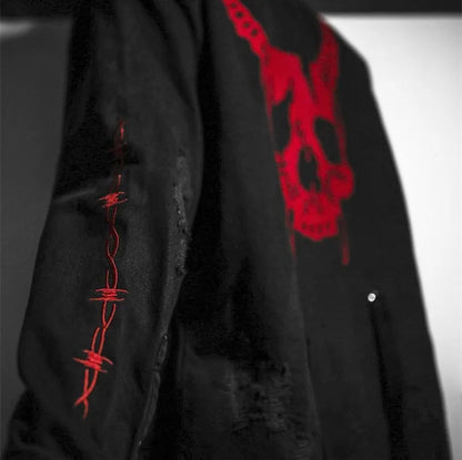 Mens Gym Trend Denim Jacket Techwear Jeans Jackets Causal Fitness Man Loose Clothing Outerwear Coat Cotton Sports Sweatshirt Ghost District