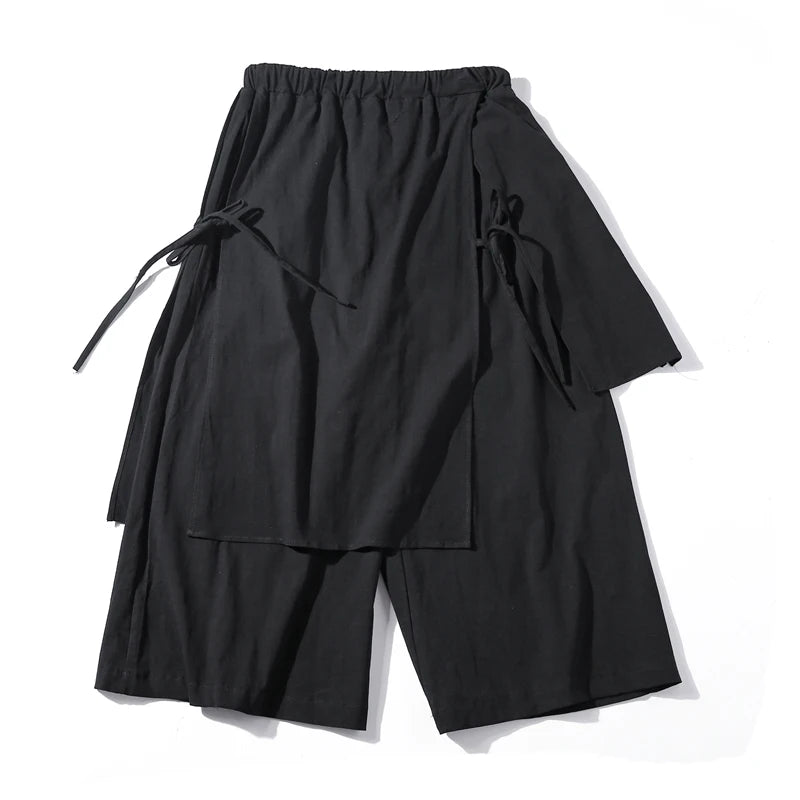 ARENS Techwear Wide Leg Pants Punk Gothic Black Trousers Male Goth Cotton Linens Summer Japanese Style Streetwear Hip Hop - Ghost District