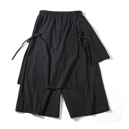 ARENS Techwear Wide Leg Pants Punk Gothic Black Trousers Male Goth Cotton Linens Summer Japanese Style Streetwear Hip Hop - Ghost District