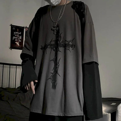 Men T Shirts autumn men Clothes anime casual Long Sleeved Oversized Y2K T-Shirt Harajuku Streetwear Academia Hip Hop tee tops Ghost District