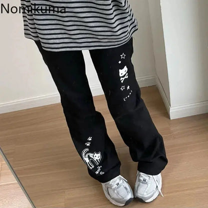 Japanese Y2k Pants Women Streetwear Skull Print Black Pantalon Femme Elastic Waist Casual Fashion Trousers 2025 New Bottoms - Ghost District
