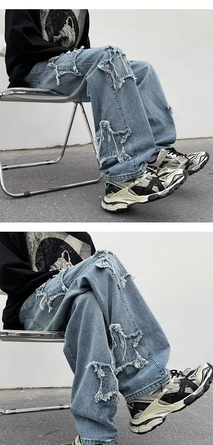 2025 New Fashion Stars Towel Embroidery Brown Men Jeans Pants Y2K Clothes Straight Hip Hop Cotton Trousers Pantalon Homme - Ghost District