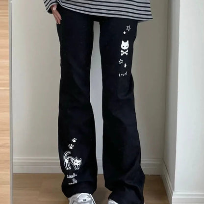 Japanese Y2k Pants Women Streetwear Skull Print Black Pantalon Femme Elastic Waist Casual Fashion Trousers 2025 New Bottoms - Ghost District