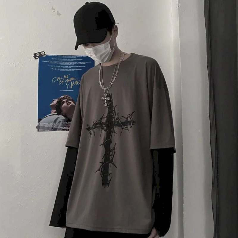 Men T Shirts autumn men Clothes anime casual Long Sleeved Oversized Y2K T-Shirt Harajuku Streetwear Academia Hip Hop tee tops Ghost District